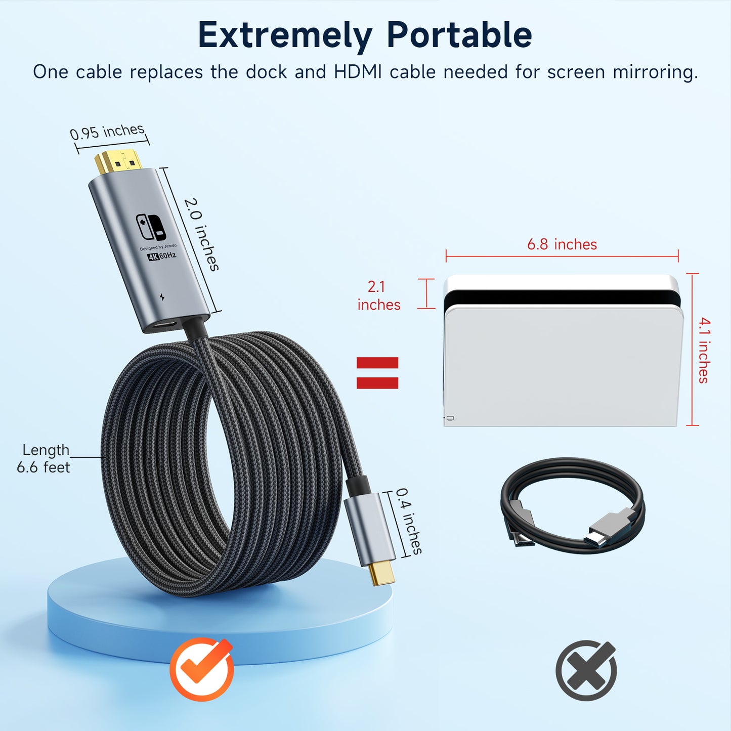 JEMDO Switch Aluminum Alloy Conversion Braided Cable 4K@60Hz|Black