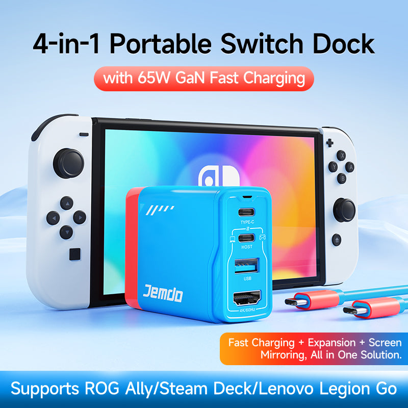 JEMDO 4-in-1 Portable Switch Dock|36W/65W GaN with Fast Charging