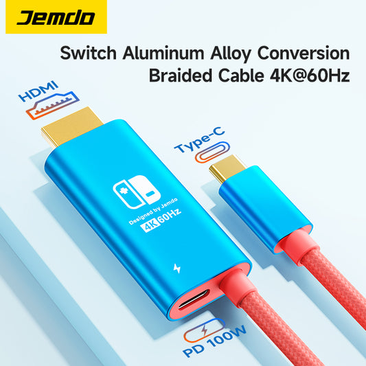 JEMDO Switch Aluminum Alloy Conversion Braided Cable 4K@60Hz|Red