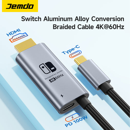 JEMDO Switch Aluminum Alloy Conversion Braided Cable 4K@60Hz|Black