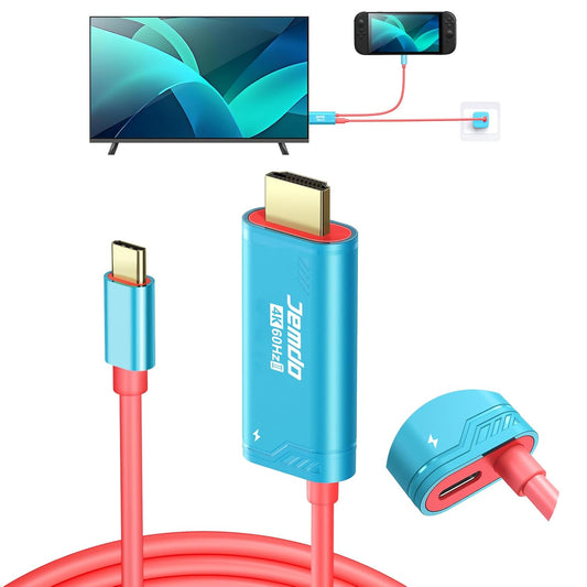 Switch 2 HDMI Adapter Cable Connector｜6.6 ft / 2 m USB-C 3.2 to HDMI 2.0 4K 60 Hz PD 100 W｜Portable Travel TV Adapter Dock Cord for Nintendo Switch 2/2017 / OLED, Steam Deck, ROG Ally – Blue