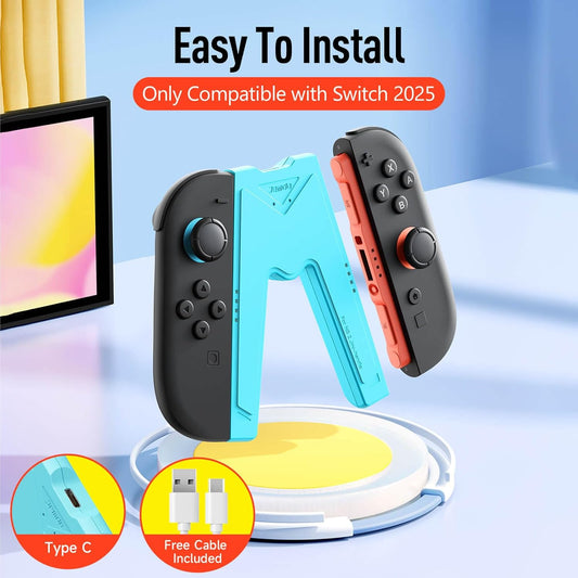 JEMDO Magnetic Joycon Charger Grip Compatible with Nintendo Switch 2 Only – LED Charging Grip for Switch 2 Joycon, USB-A to Type-C Charging Cable included - Blue