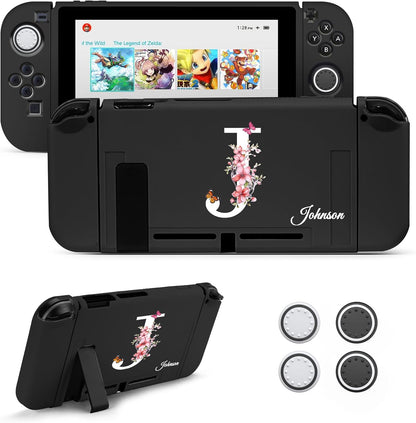 JINGDU Protective Case Compatible with Nintendo Switch 2017, TPU Case Accessory for Switch Console and Grip Joy-Con, Switch Protector with 4 Thumb Grips, Red Spider Web