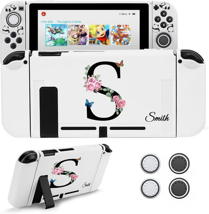 JINGDU Protective Case Compatible with Nintendo Switch 2017, TPU Case Accessory for Switch Console and Grip Joy-Con, Switch Protector with 4 Thumb Grips, Red Spider Web