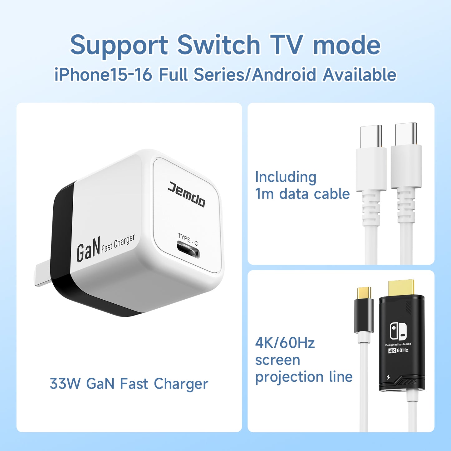 JEMDO 33W GaN Charger for Nintendo Switch/Switch OLED