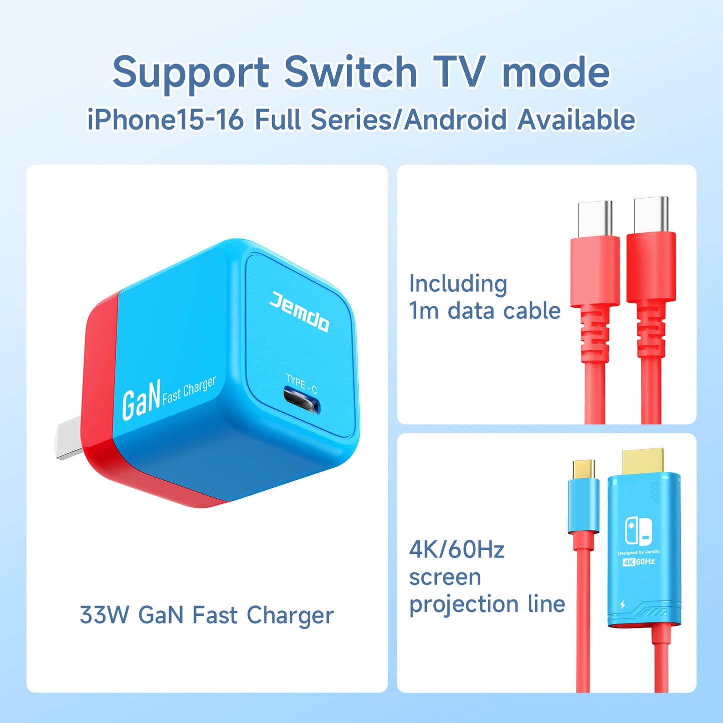 JEMDO 33W GaN Charger for Nintendo Switch/Switch OLED